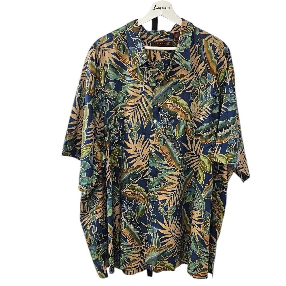 Tori Richard Mens Hawaiian Print Button Down Short Sleeve Shirt, Cotton, 4XB